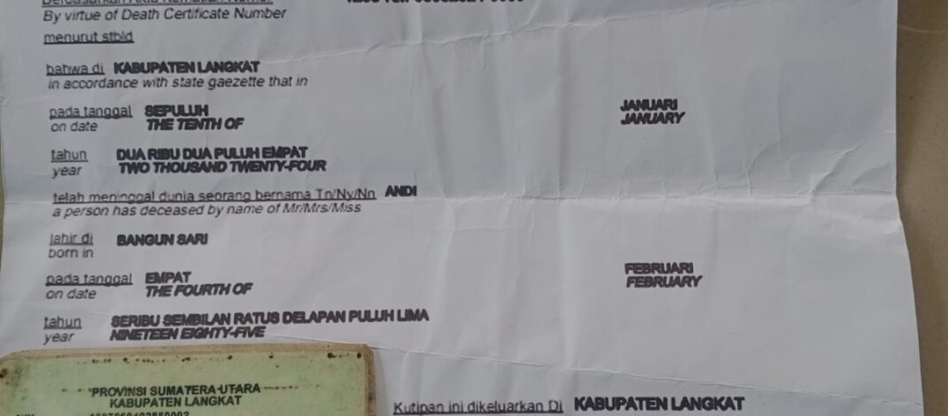 Warga Masih Hidup Dicatat Mati Dengan Akta Resmi Dinas Capil Kabupaten Langkat