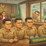 Gambar karikatur ilustrasi persidangan di PN Binjai.